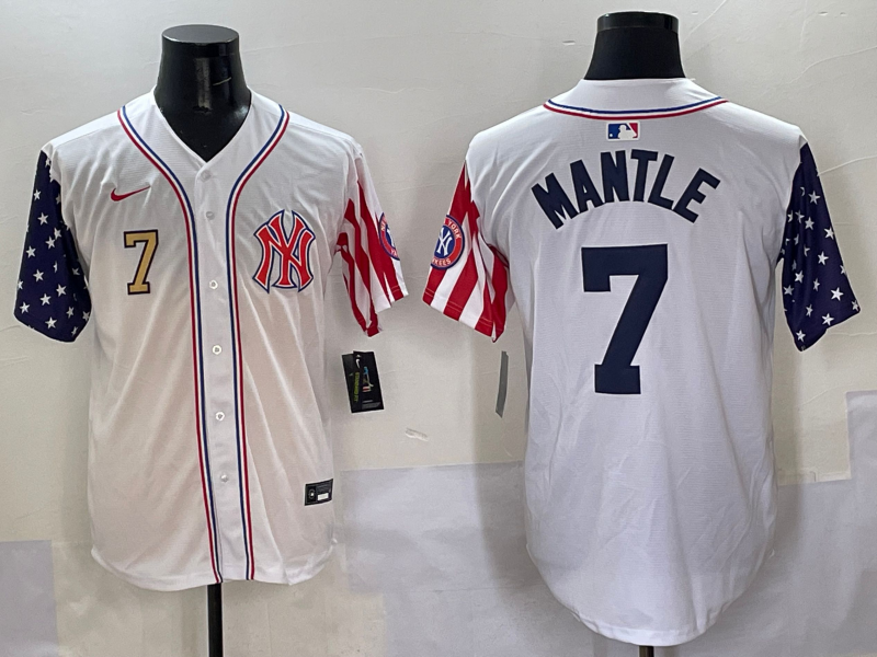 Men 2025 MLB New York Yankees 7 Mantle white jersey style 23